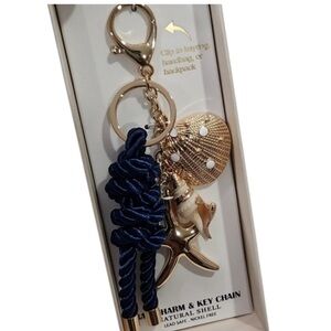 Piper K Gold and Navy  Starfish Natural Shell Bag Charm Key Chain